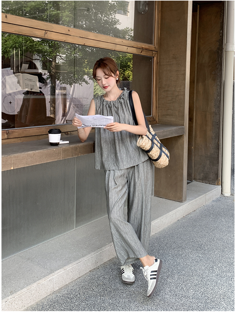 パンツセットアップ シャーリング襟 ゆったりパンツセット