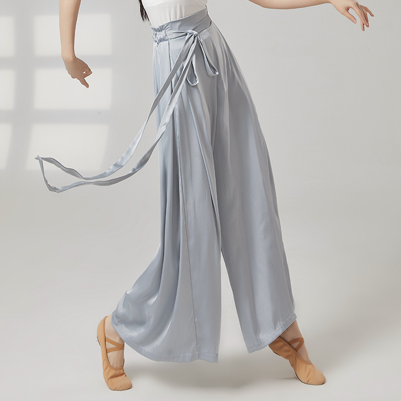 パンツセットアップ サテン風リボンベルトワイドパンツ