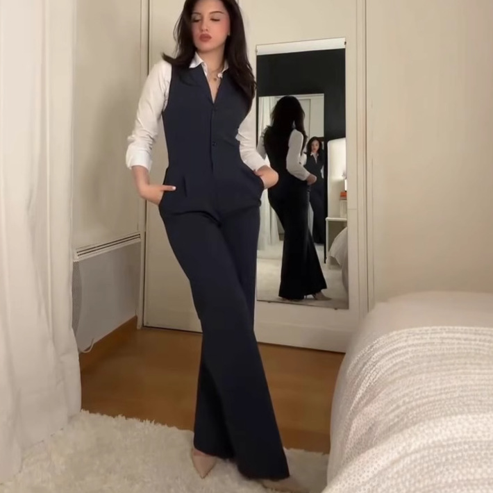 パンツセットアップ 上品ベストワイドパンツセット