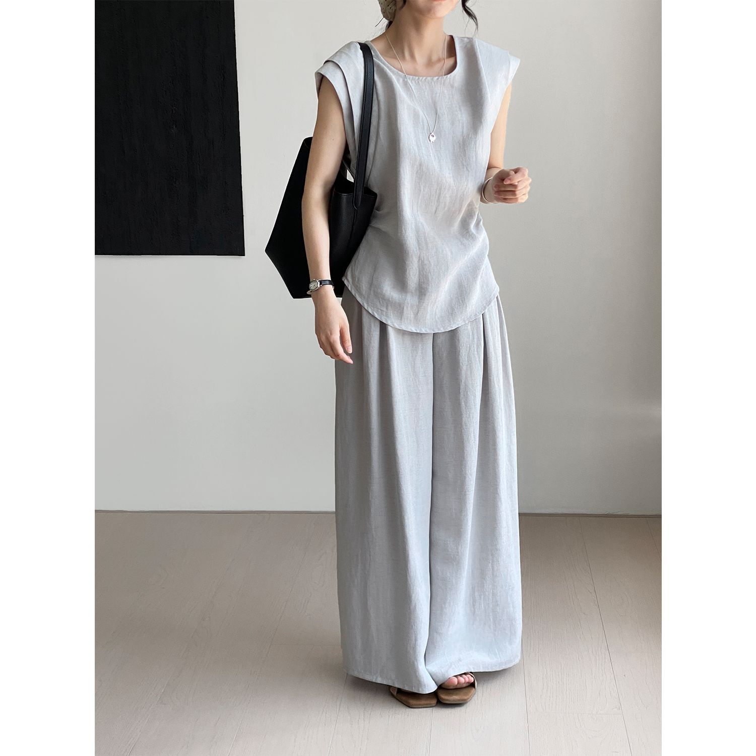 パンツセットアップ リネン風ゆったりパンツセットアップ