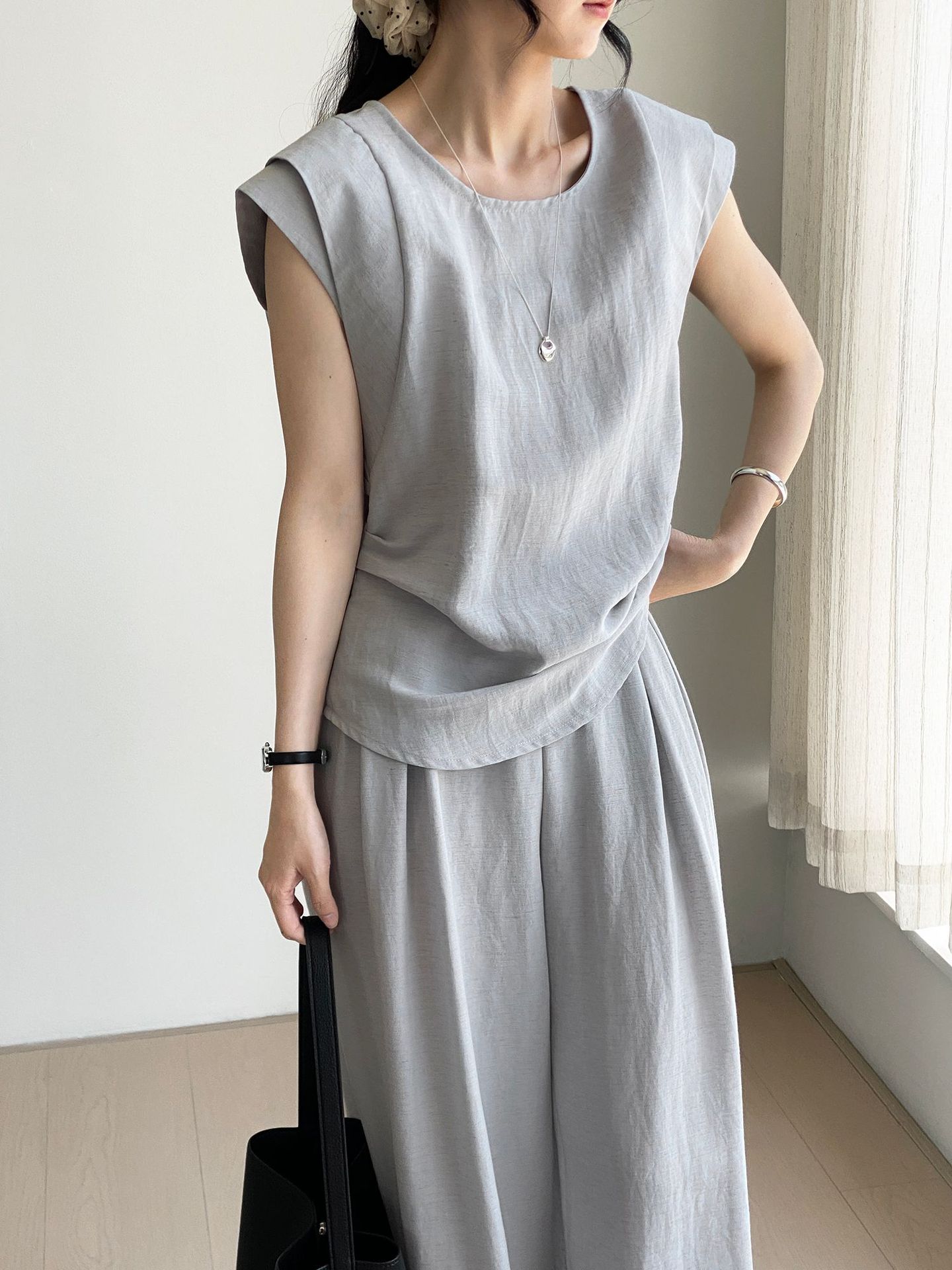 パンツセットアップ リネン風ゆったりパンツセットアップ