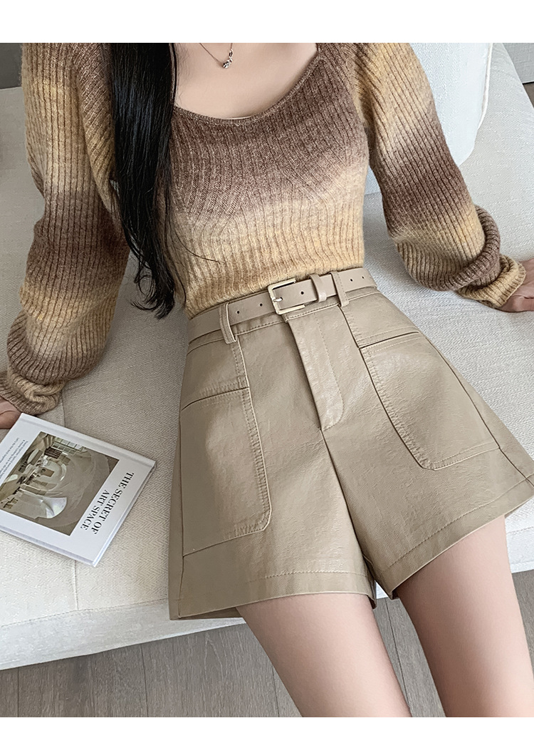 パンツセットアップ ベルト付きハイウエストショートパンツ