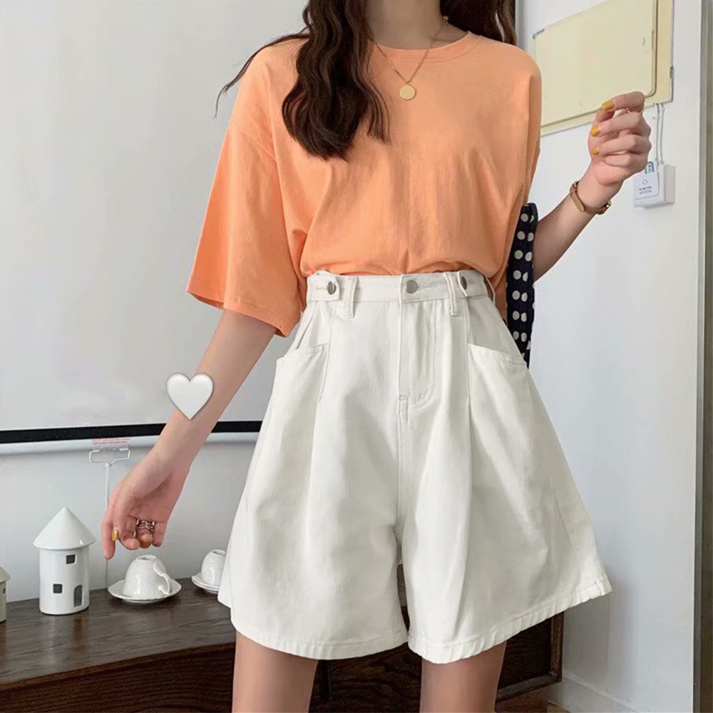 パンツセットアップ ハイウエストデニムショートパンツ美脚効果付き