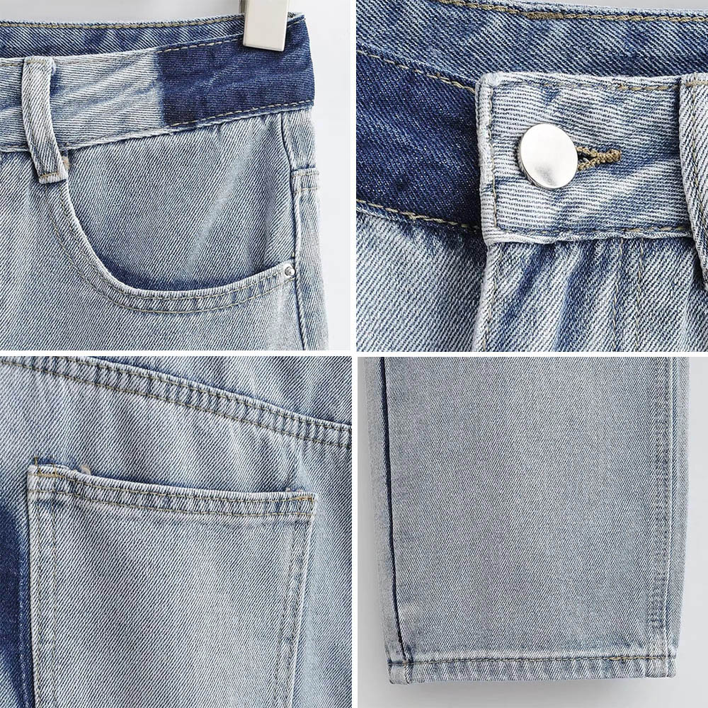 パンツセットアップ 配色ワイドデニムパンツ ハイウエスト サイドライン