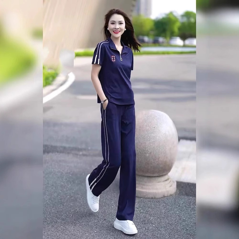 パンツセットアップ 半袖ポロシャツワイドパンツセット