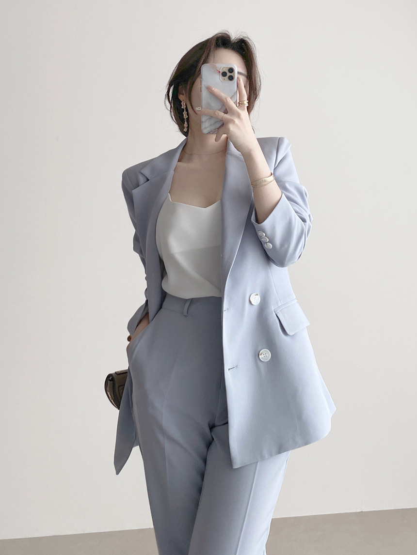 パンツセットアップ しなやか優美ダブルジャケットセット