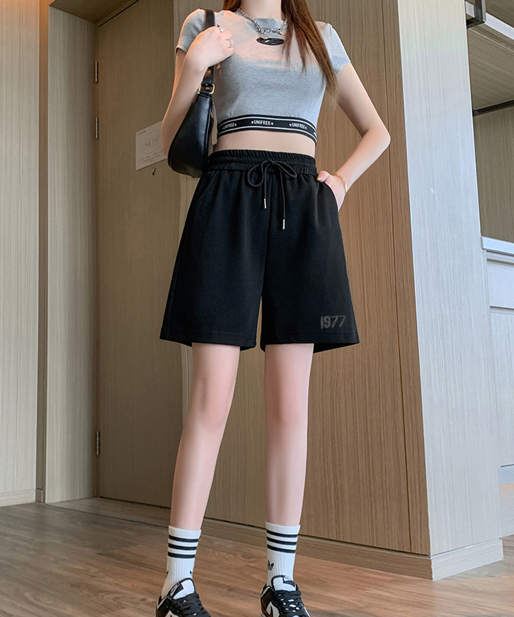 パンツセットアップ ゆったりスウェットショートパンツ 韓国風ワイドシルエット