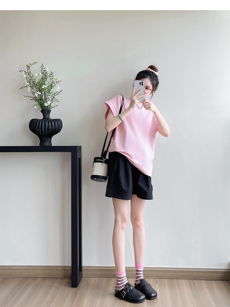 パンツセットアップ シンプル上品ショートセットアップ