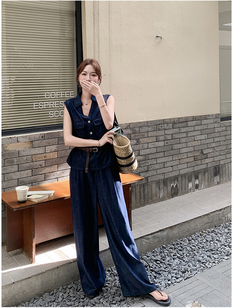 パンツセットアップ ノースリーブ リラックスワイドパンツセット
