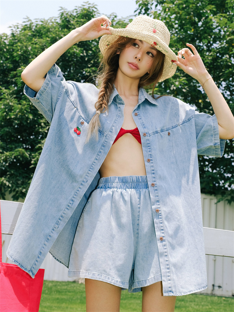 パンツセットアップ ショート さわやか海風デニムセットアップ