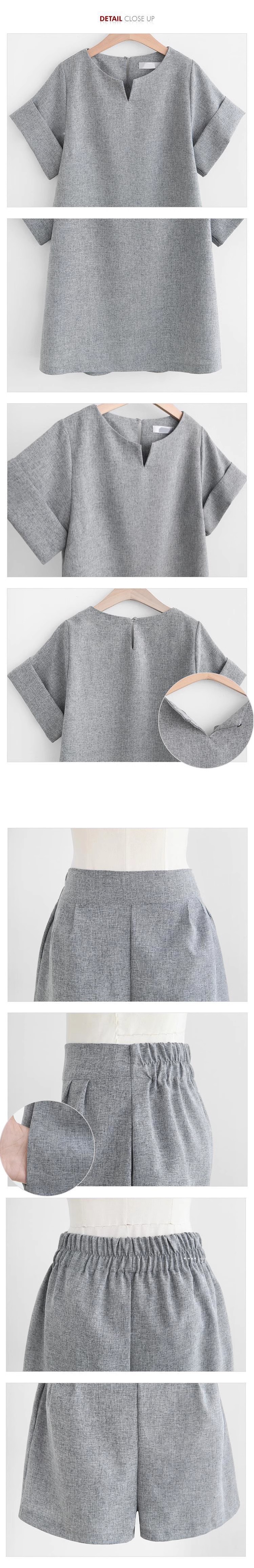 パンツセットアップ キーネック袖折りセットアップ
