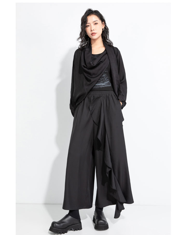 パンツセットアップ フリル装飾アシンメトリーワイドパンツ