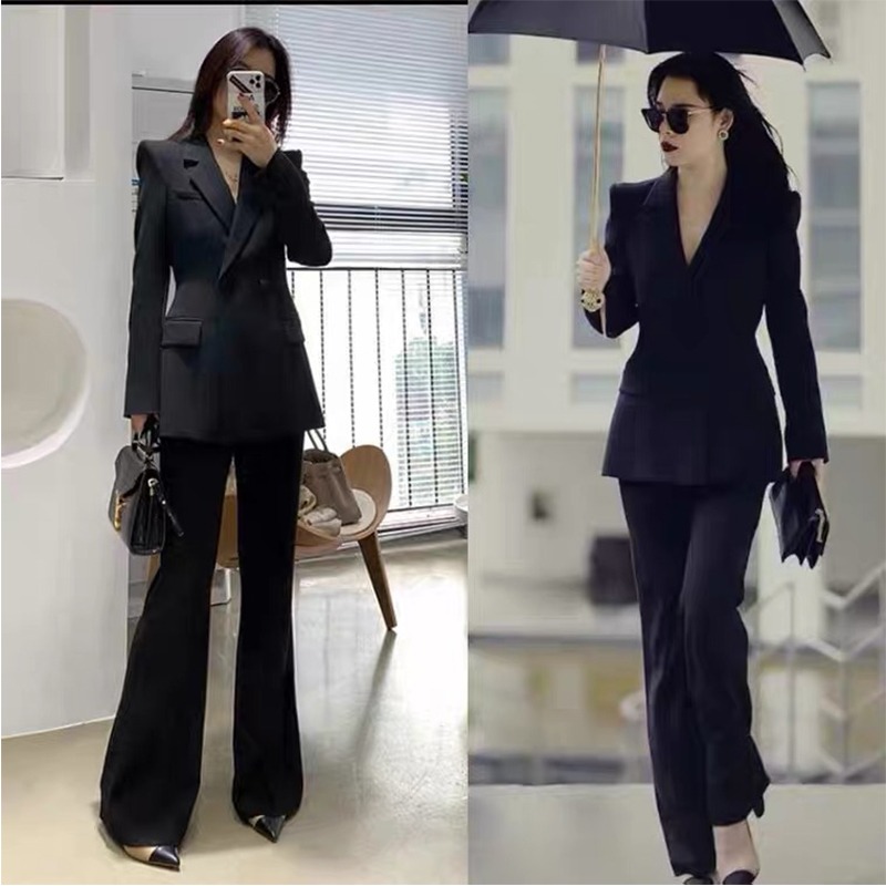パンツセットアップ 洗練されたダブルブレストジャケット二点式パンツセットアップ