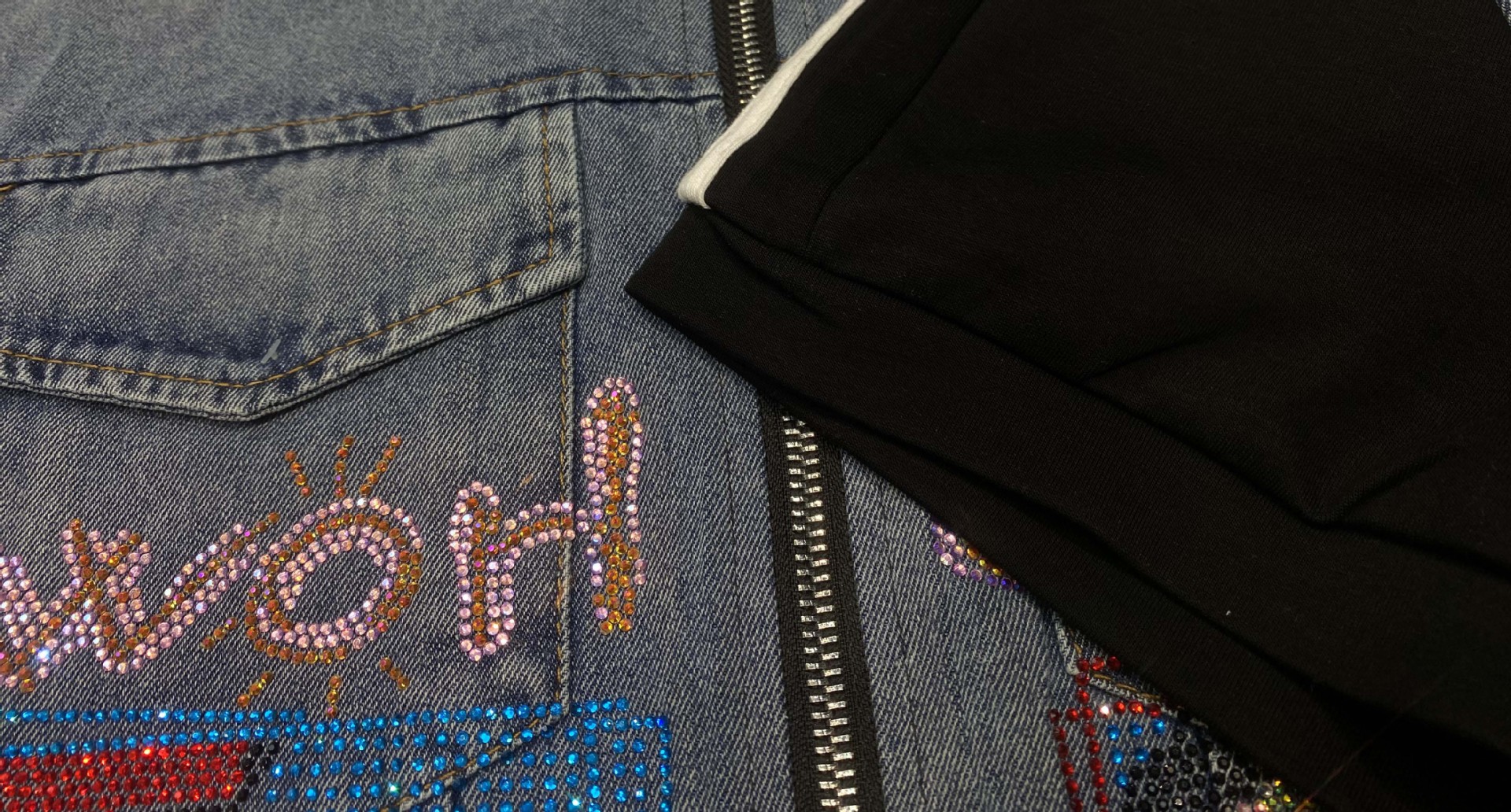 パンツセットアップ 刺繍デニム切替ベスト×ワイドパンツセットアップ