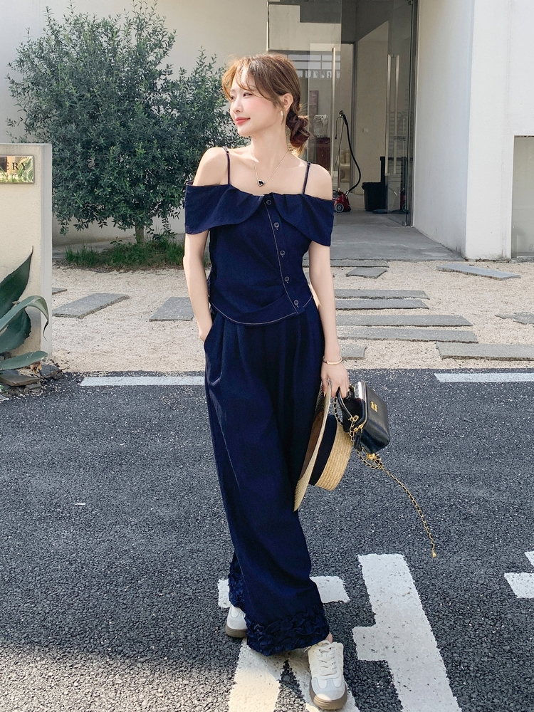 パンツセットアップ ワイド 肩魅せフリルワイドパンツセット
