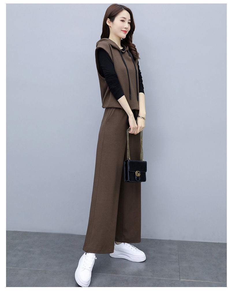 パンツセットアップ フード付きゆったりベストパンツセット