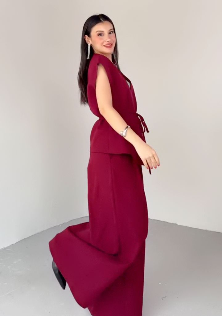 パンツセットアップ 優美リボン結びワイドパンツセット
