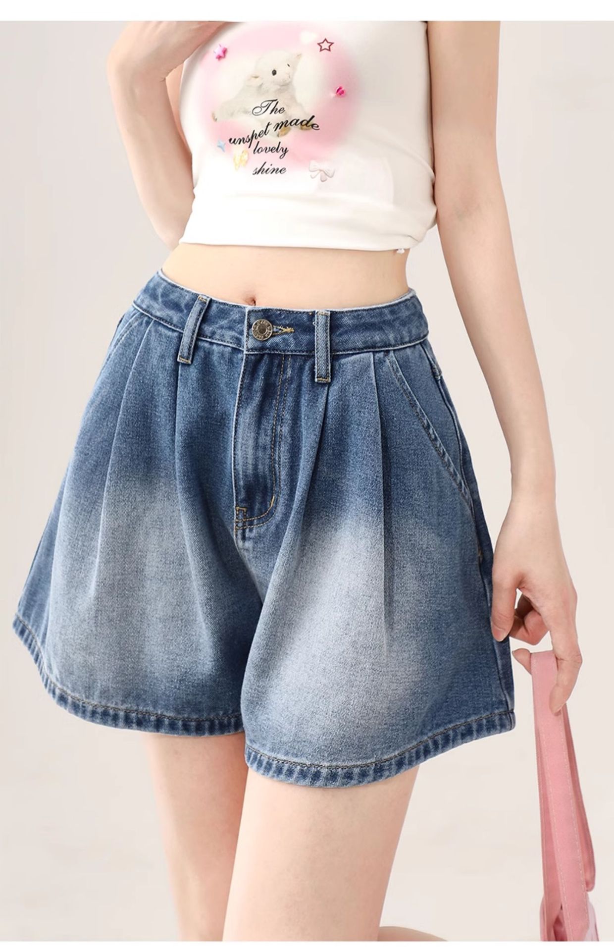 パンツセットアップ フリルデザイン デニムショートパンツ