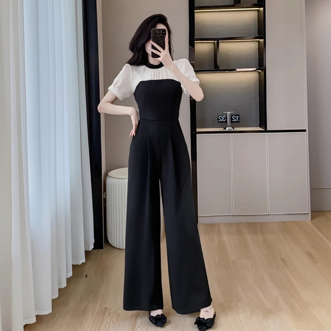 パンツセットアップ バイカラー切替ワイドパンツセット