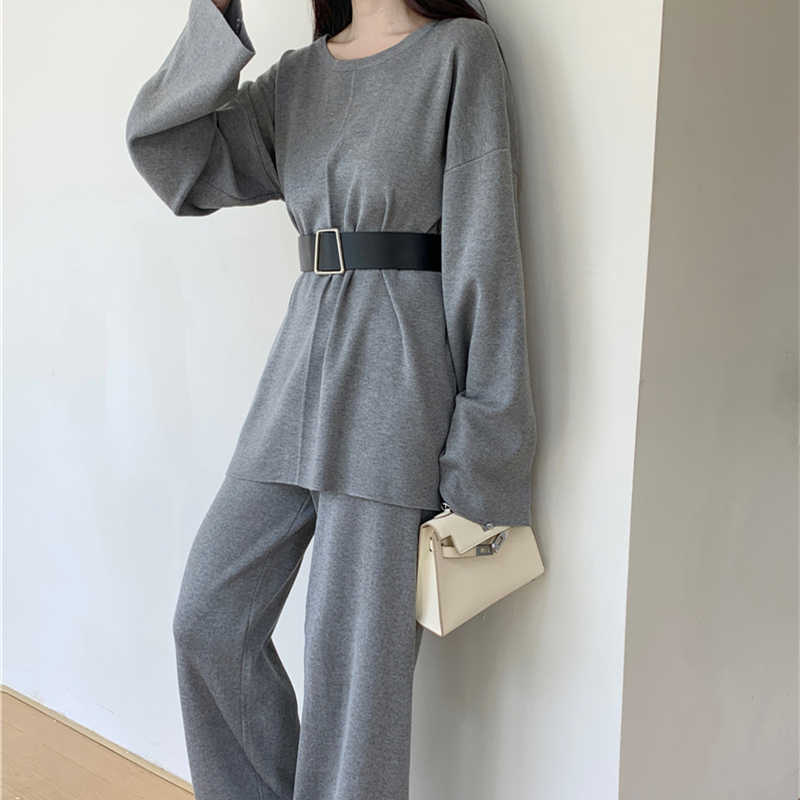 パンツセットアップ 今季人気 おしゃれニット×ワイドパンツ上下セット