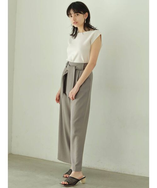 パンツセットアップ リボン付きハイウエストワイドパンツ