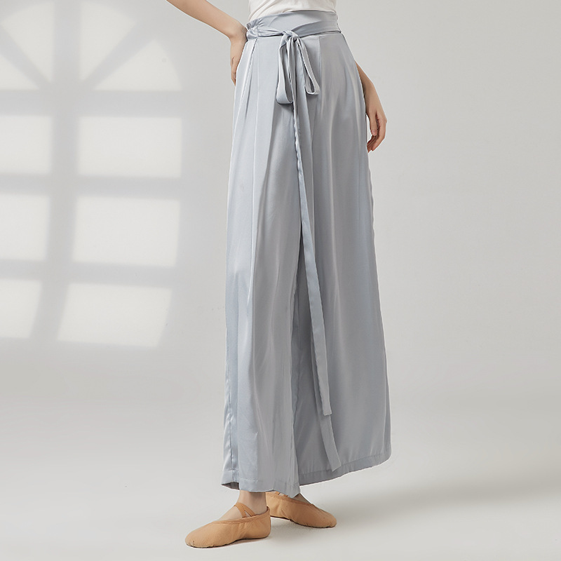 パンツセットアップ サテン風リボンベルトワイドパンツ