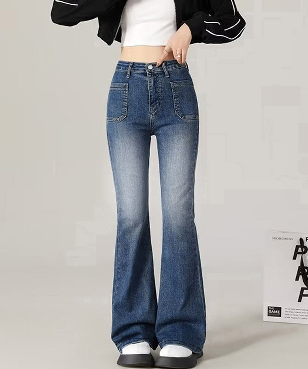 パンツセットアップ 韓国風ワイドフレアデニムパンツ 美脚レディース