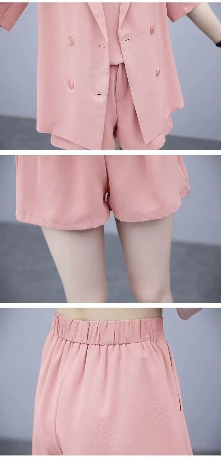 パンツセットアップ 洗練半袖ジャケットショートパンツセット