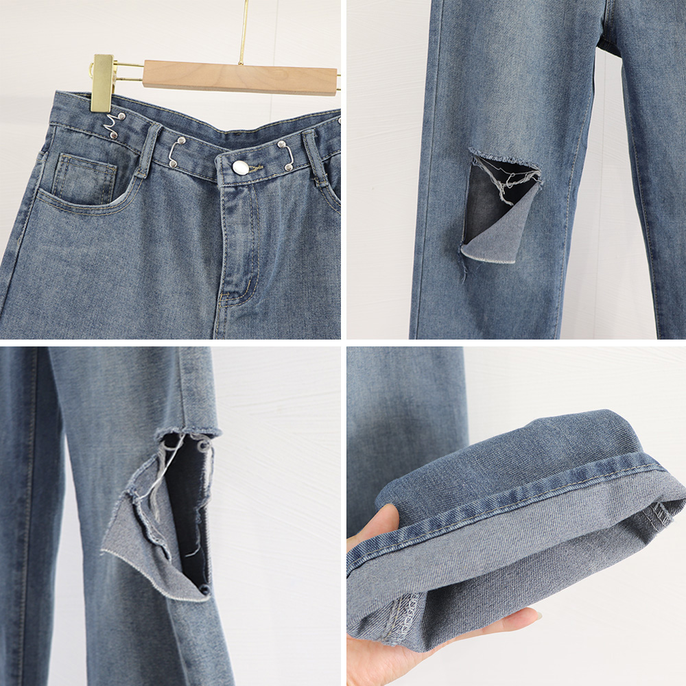 パンツセットアップ ダメージワイドデニムパンツ レディース 春夏秋