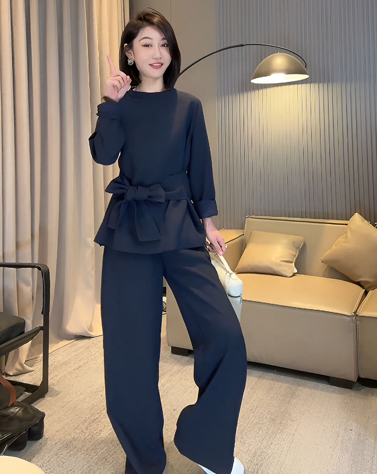 パンツセットアップ リボンベルト付きワイドパンツセットアップ