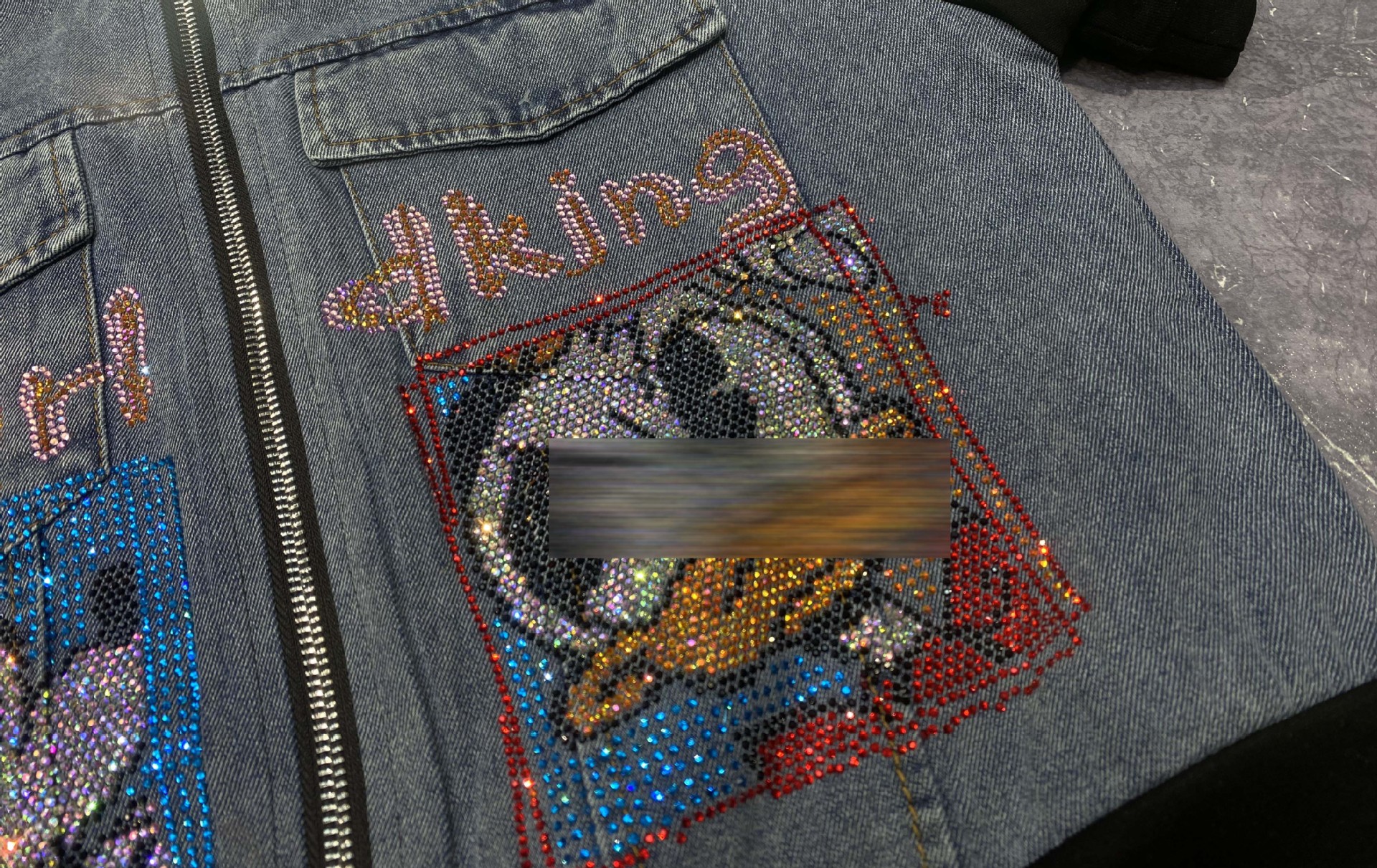 パンツセットアップ 刺繍デニム切替ベスト×ワイドパンツセットアップ