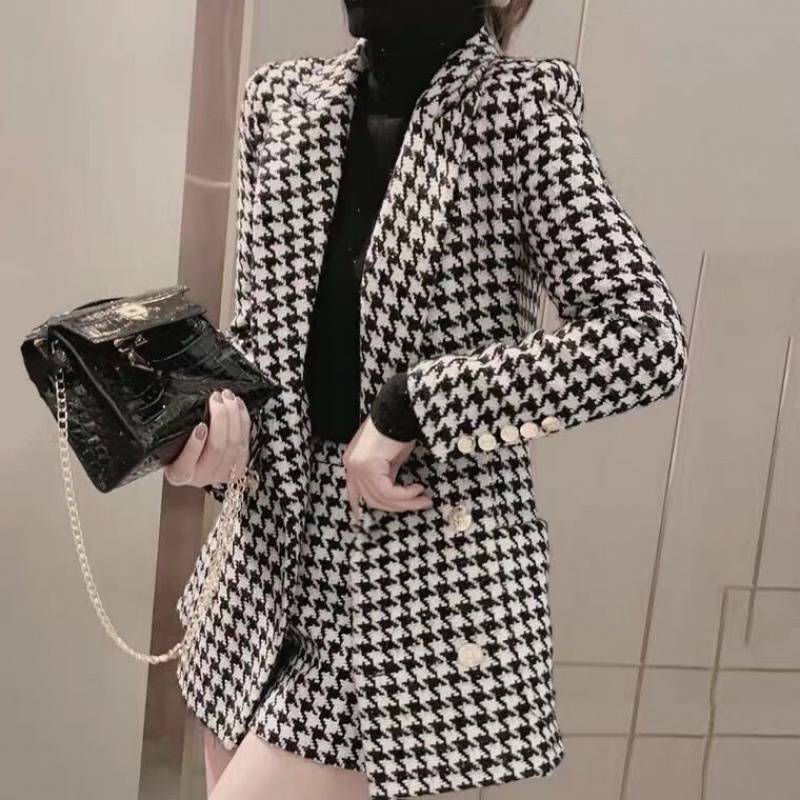 パンツセットアップ 千鳥格子ジャケットショートパンツセット
