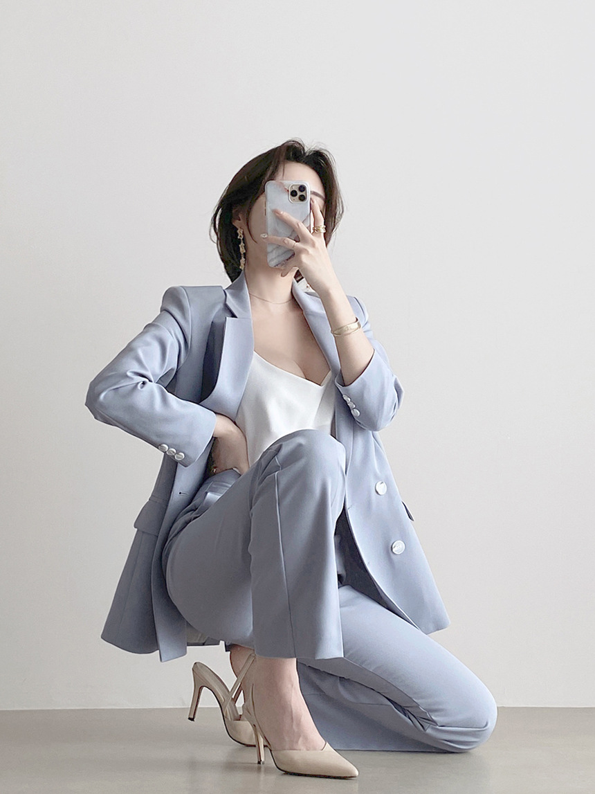 パンツセットアップ しなやか優美ダブルジャケットセット