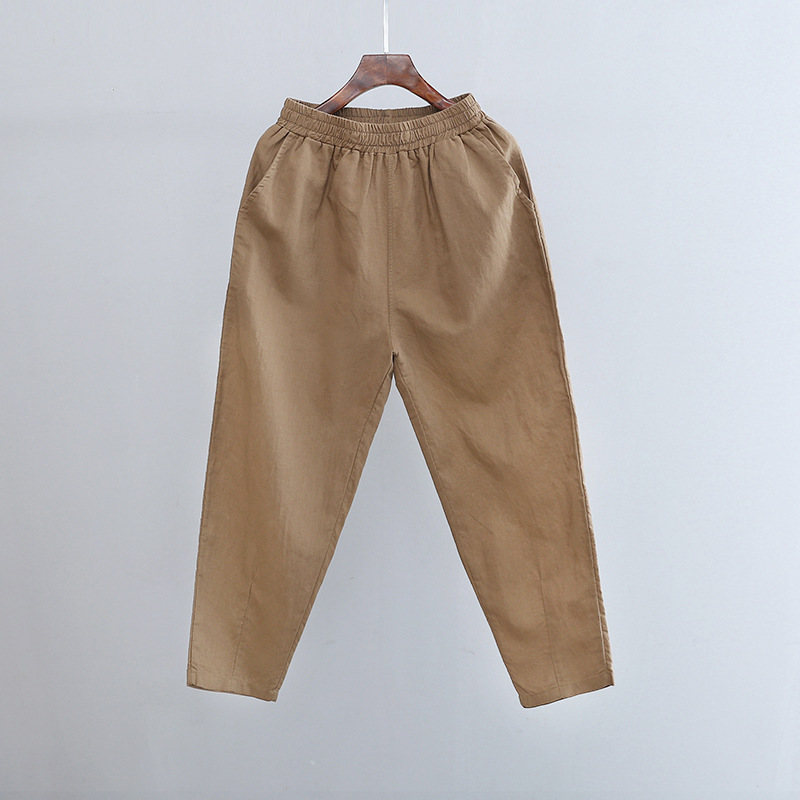 パンツセットアップ リネン素材のゆったりクロップドパンツ