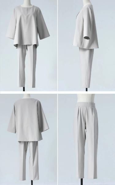 パンツセットアップ ノーカラー七分袖パンツセットアップ