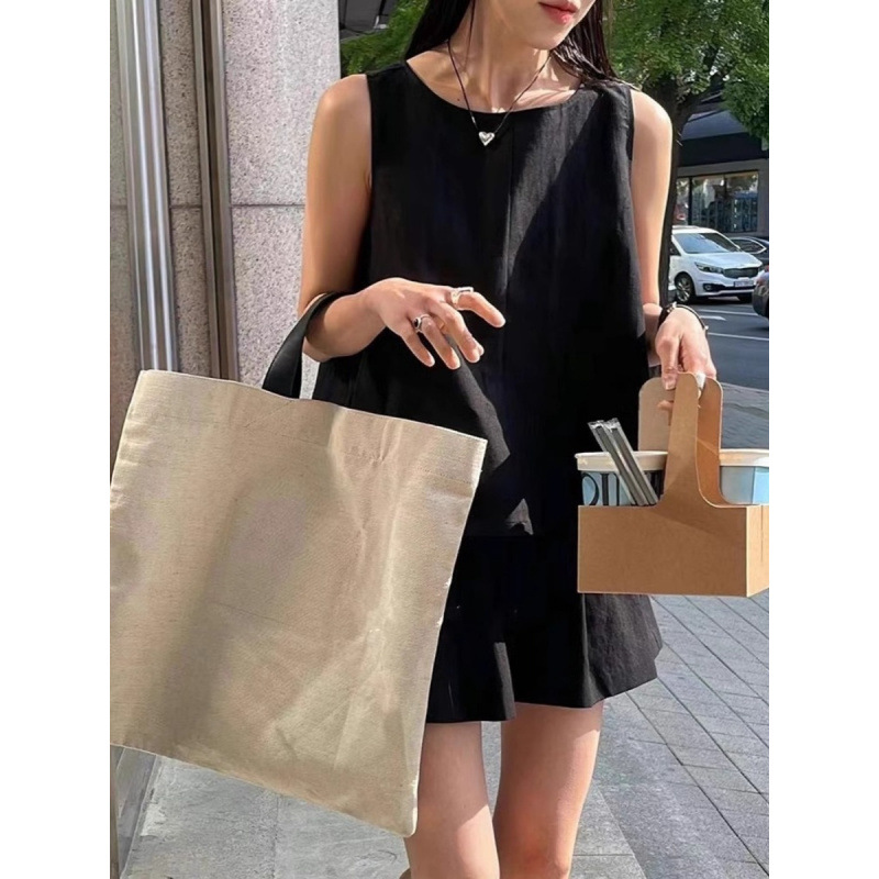 パンツセットアップ 麻混タンクトップショート上下セット