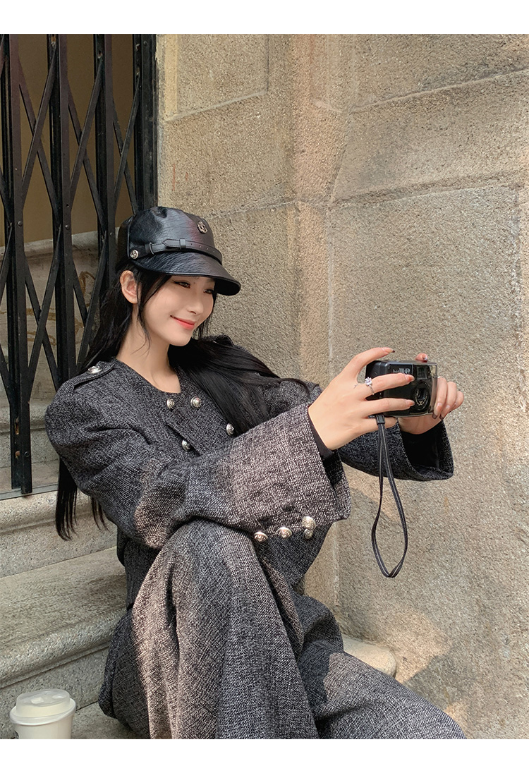 パンツセットアップ クラシカル二重釦ワイドパンツセット