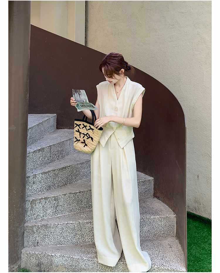 パンツセットアップ 優雅ノースリーブワイドパンツセット