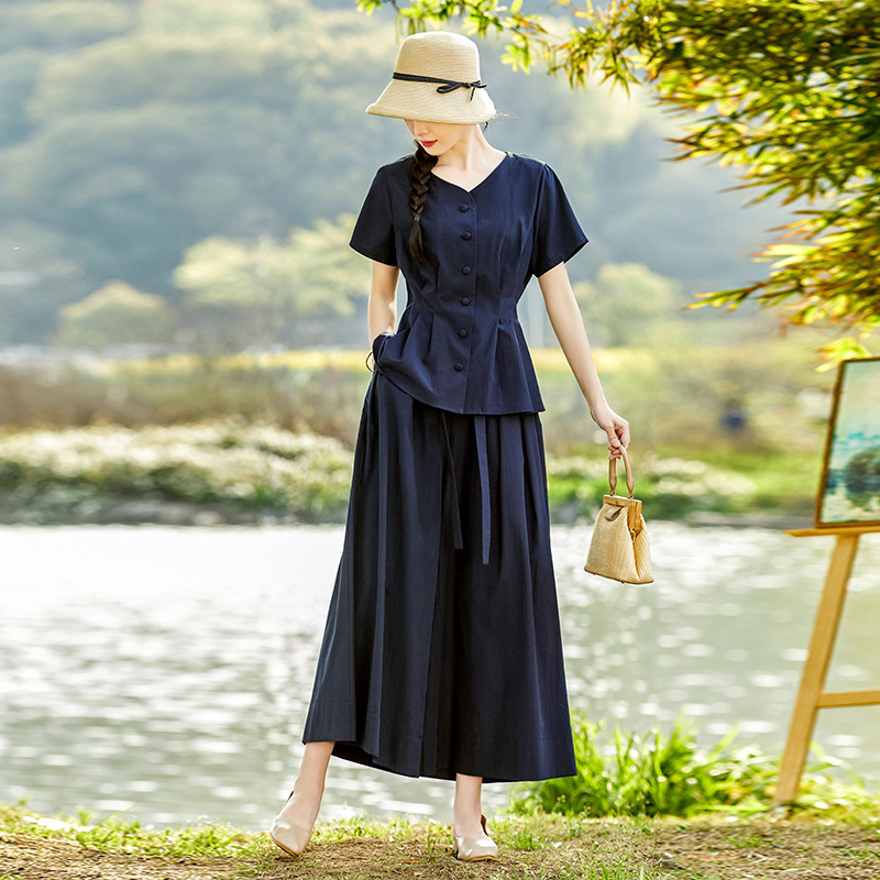 パンツセットアップ フレアペプラムワイドパンツセット