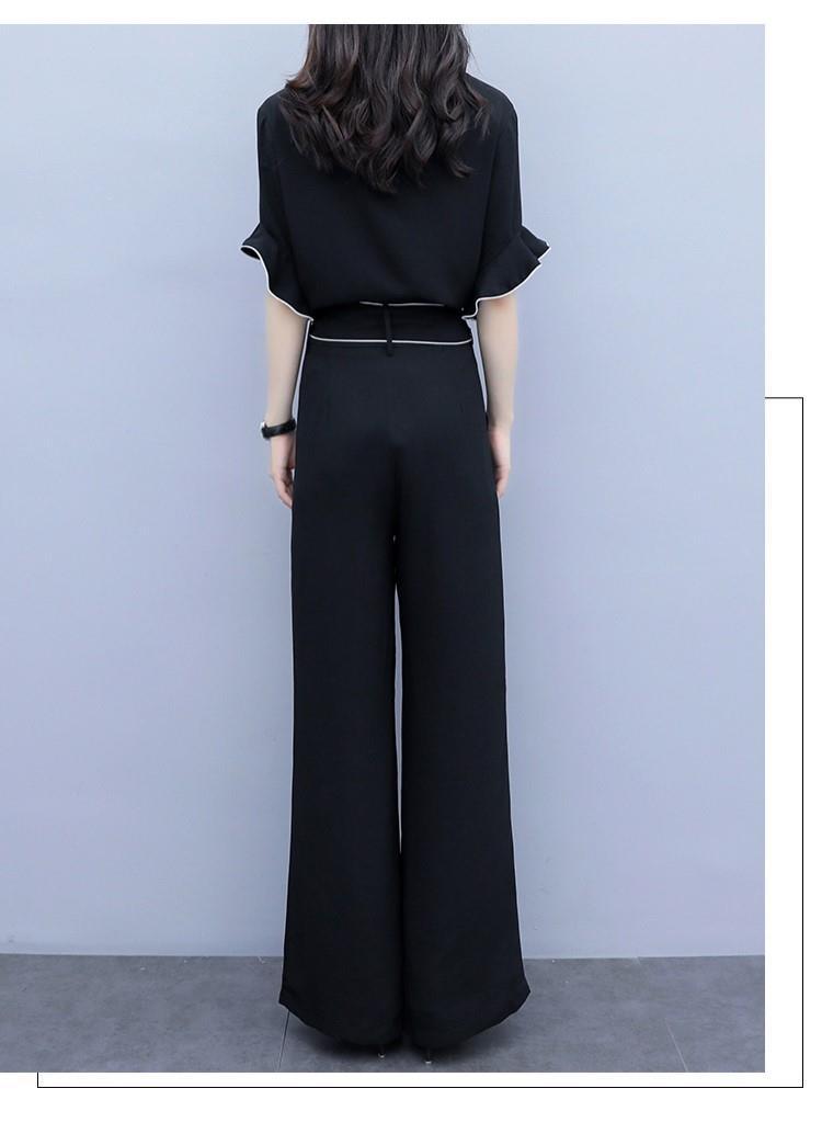 パンツセットアップ フリル袖リボンベルト付ワイドパンツセット