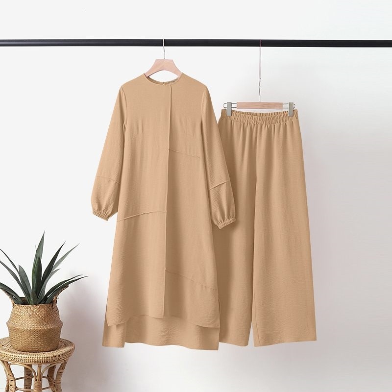 パンツセットアップ 上質チュニック風ワイドパンツセット