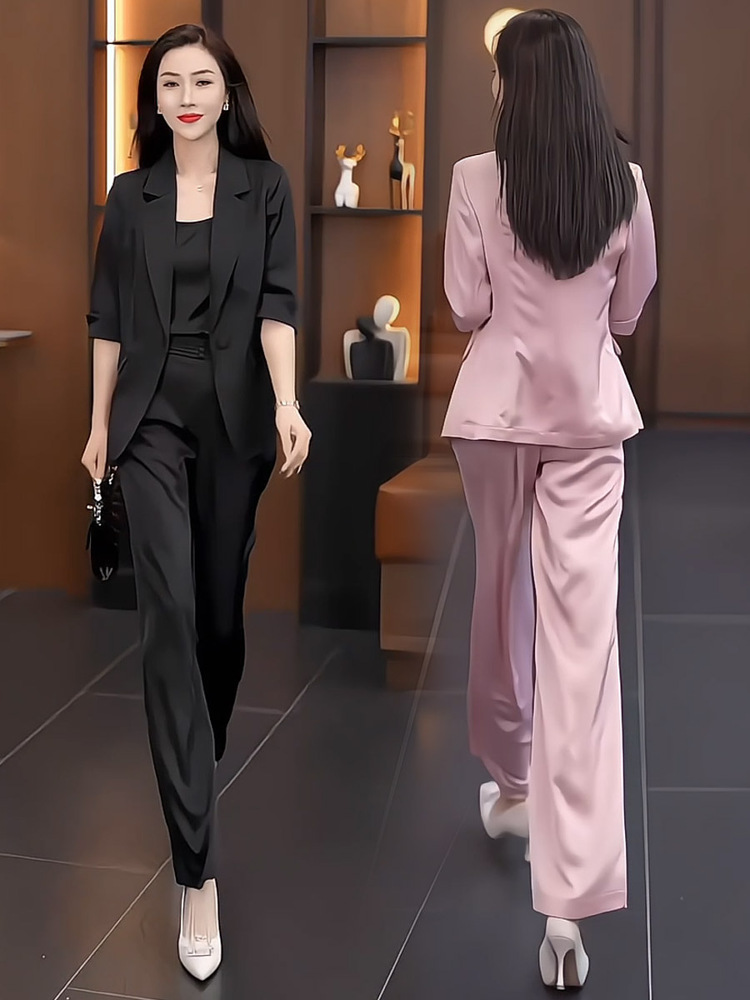 パンツセットアップ 五分袖ワイドパンツセットアップ