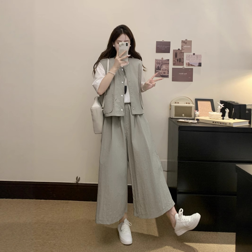 パンツセットアップ ゆったりベスト風ワイドパンツセット
