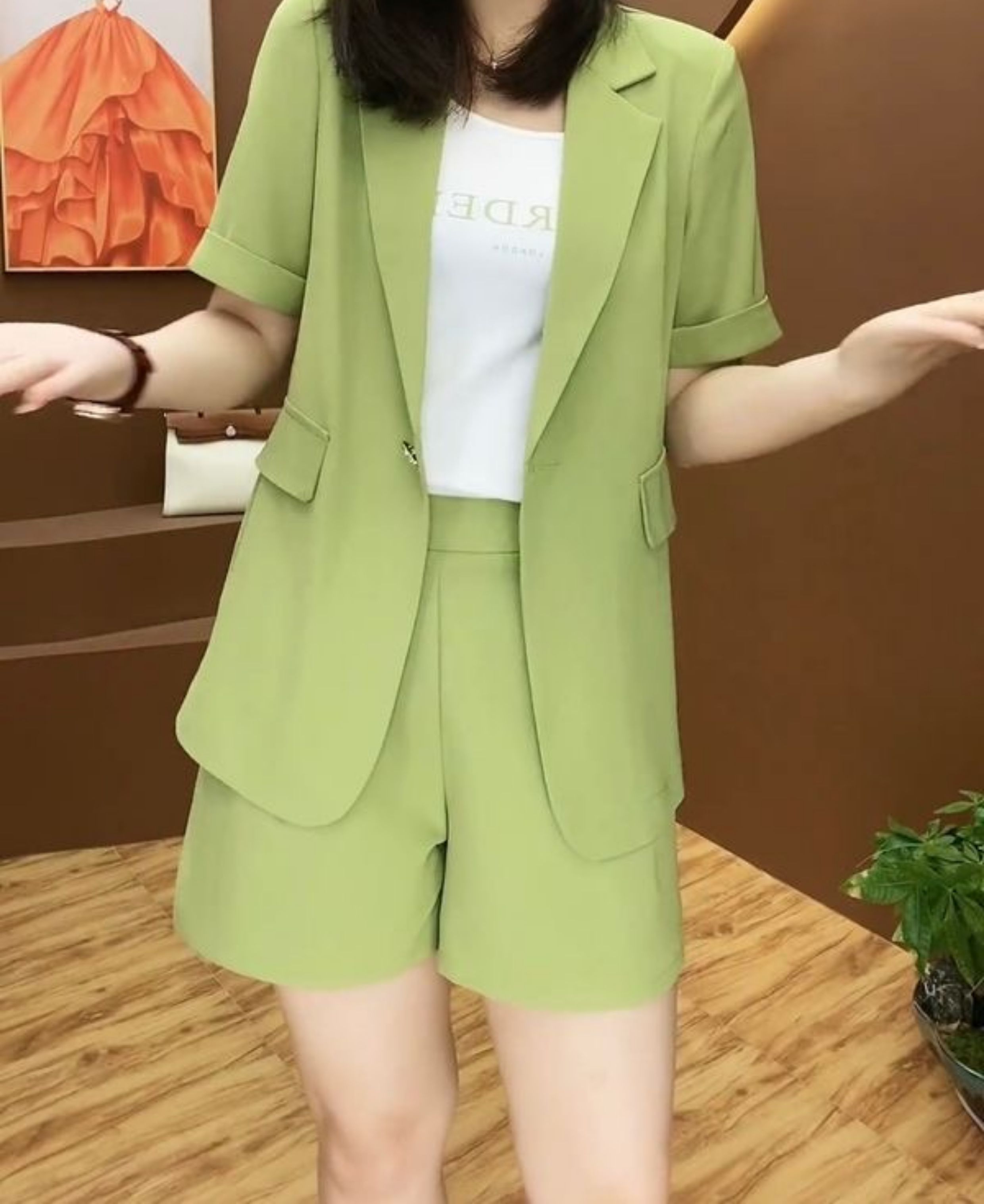 パンツセットアップ ゆったり半袖ジャケットショートパンツセット