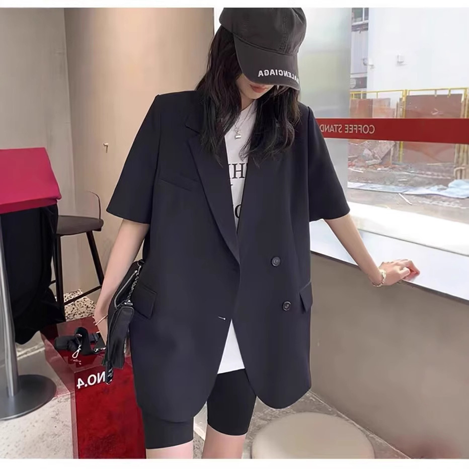 パンツセットアップ 五分袖ゆったりジャケットショートパンツ