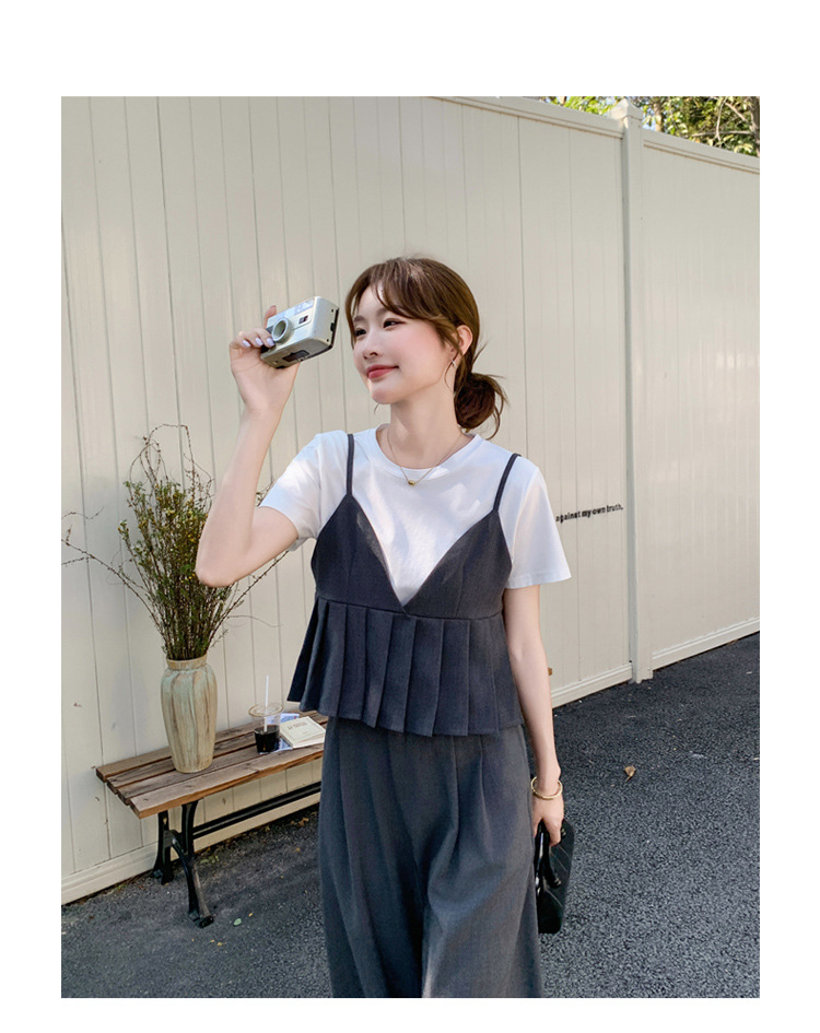 パンツセットアップ プリーツキャミソールワイドパンツ