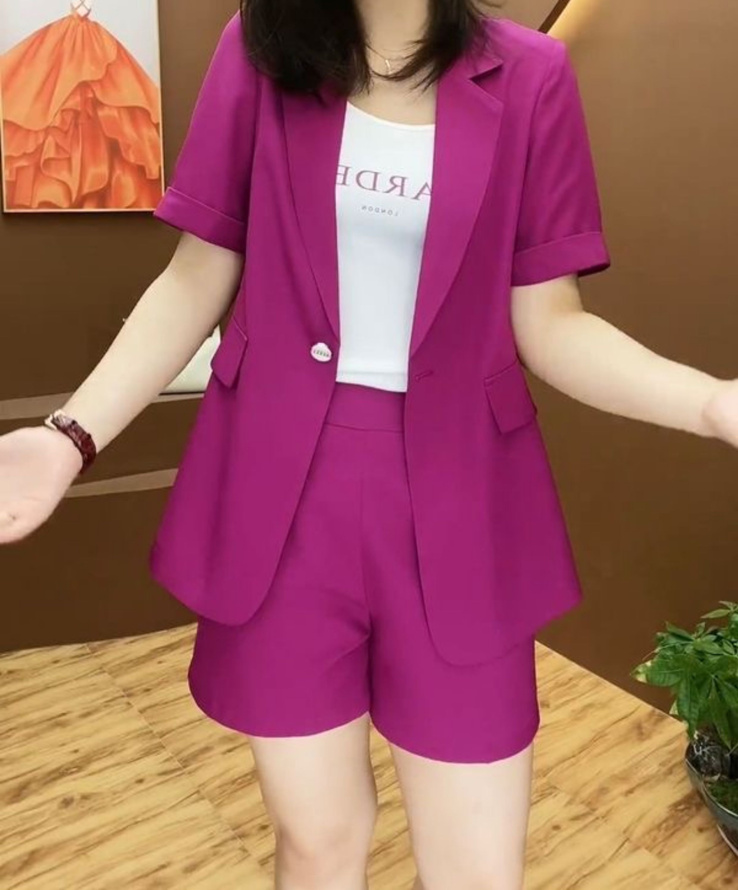 パンツセットアップ ゆったり半袖ジャケットショートパンツセット