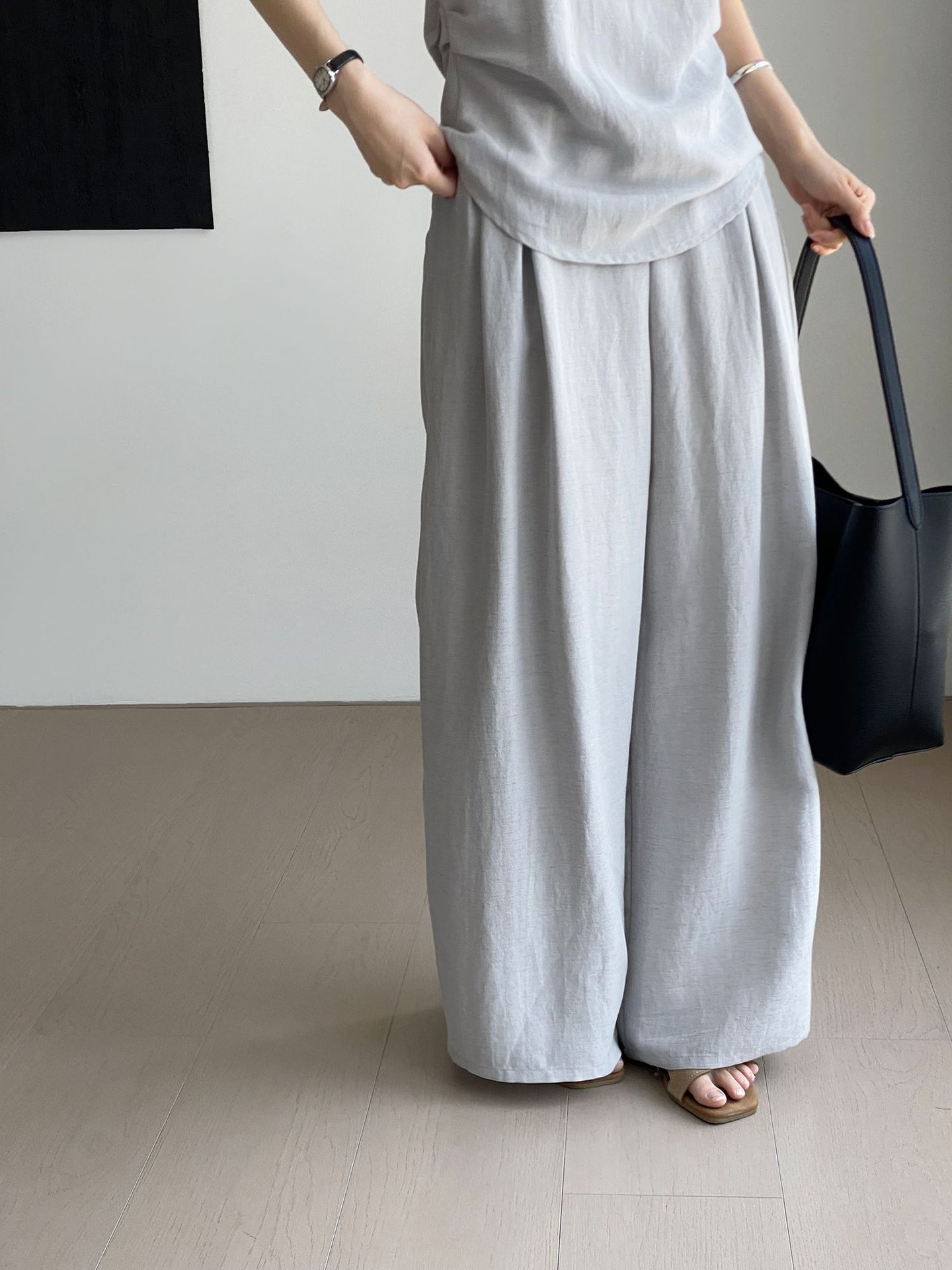 パンツセットアップ リネン風ゆったりパンツセットアップ