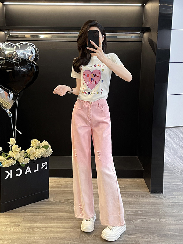 パンツセットアップ ワイド 星柄ハートプリントワイドパンツセット