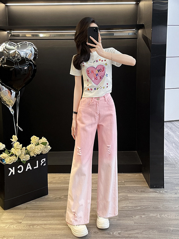 パンツセットアップ ワイド 星柄ハートプリントワイドパンツセット